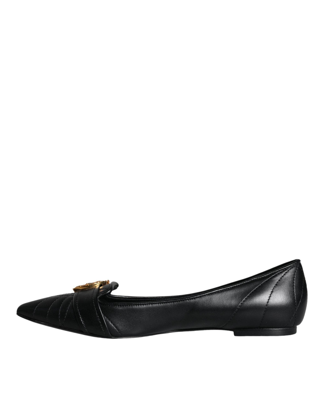 Dolce & Gabbana Black Devotion Leather Pointy Flats Shoes - Hilstor