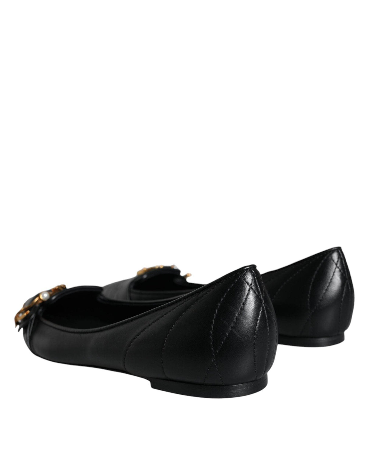 Dolce & Gabbana Black Devotion Leather Pointy Flats Shoes - Hilstor