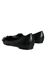 Dolce & Gabbana Black Devotion Leather Pointy Flats Shoes - Hilstor
