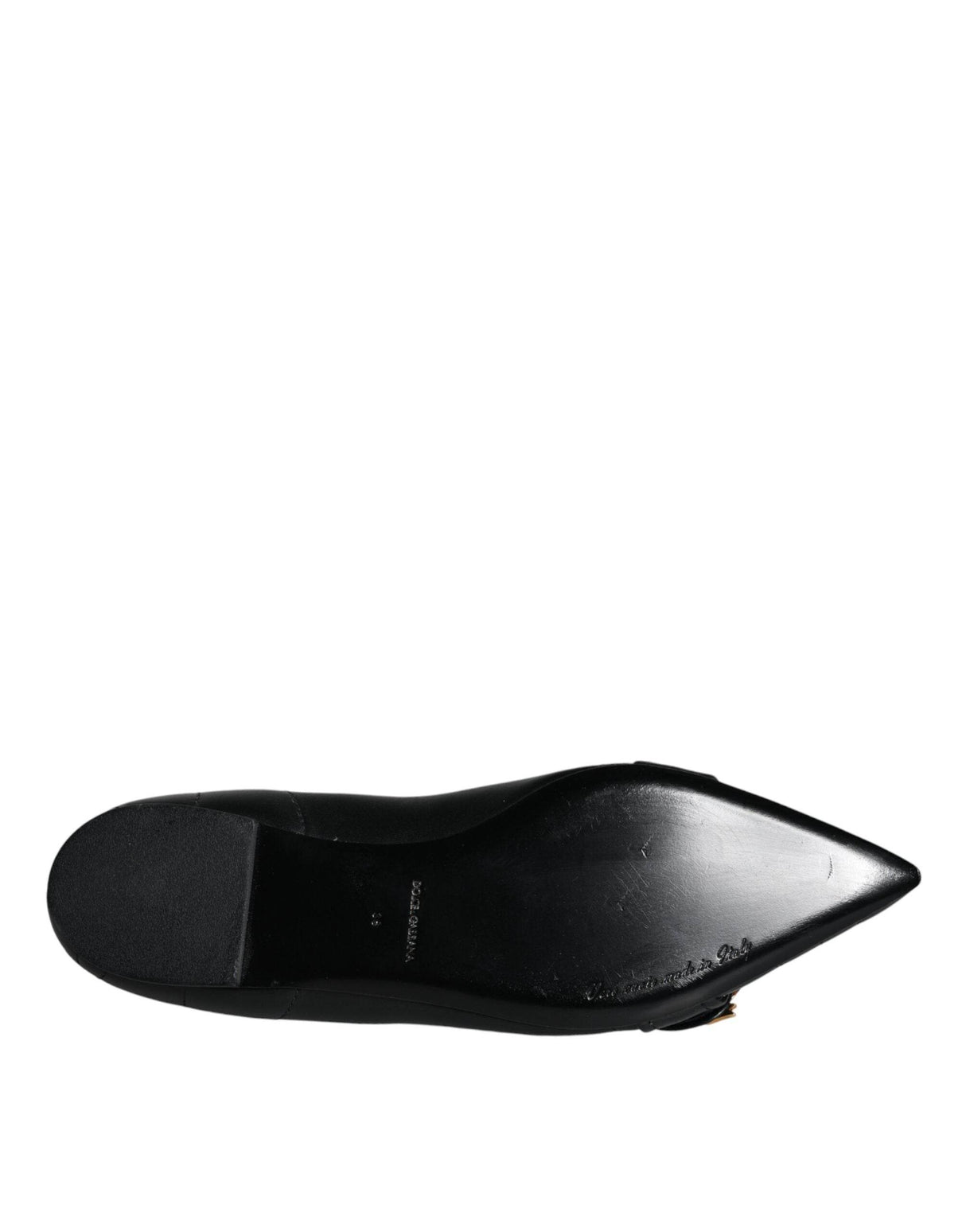 Dolce & Gabbana Black Devotion Leather Pointy Flats Shoes - Hilstor