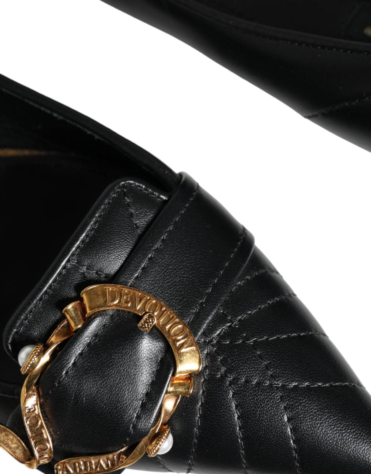 Dolce & Gabbana Black Devotion Leather Pointy Flats Shoes - Hilstor