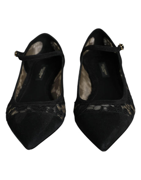 Dolce & Gabbana Black Taormina Lace Bellucci Flats Shoes - Hilstor