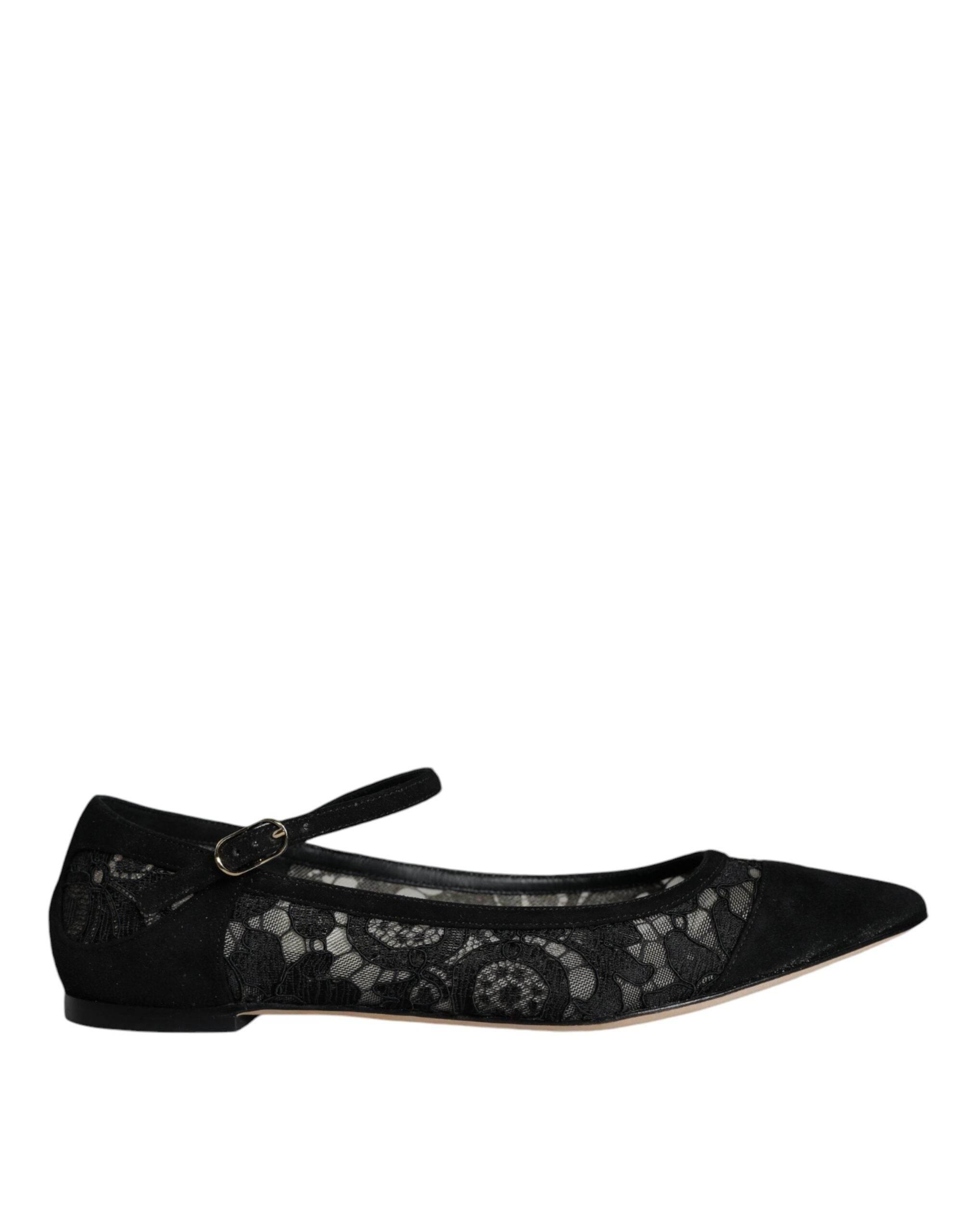 Dolce & Gabbana Black Taormina Lace Bellucci Flats Shoes - Hilstor