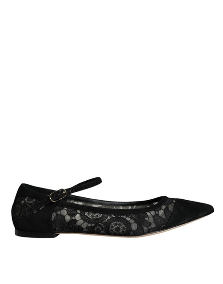 Dolce & Gabbana Black Taormina Lace Bellucci Flats Shoes - Hilstor