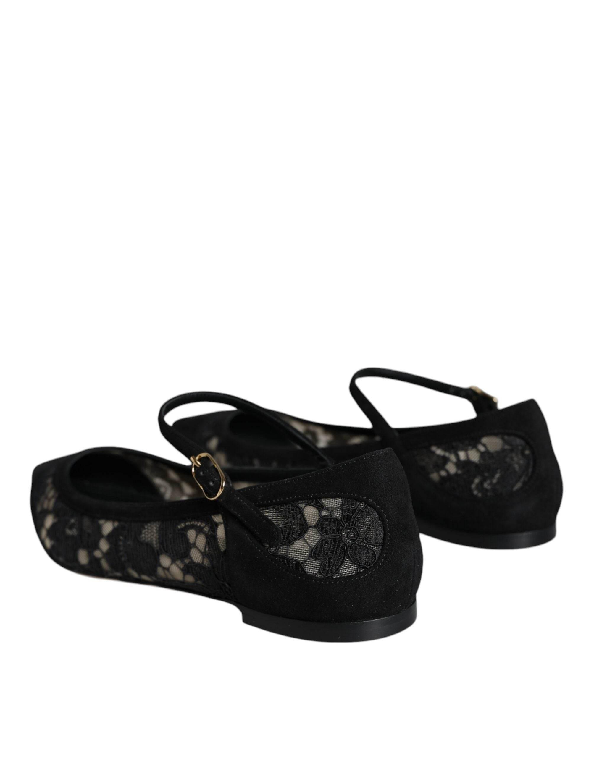 Dolce & Gabbana Black Taormina Lace Bellucci Flats Shoes - Hilstor