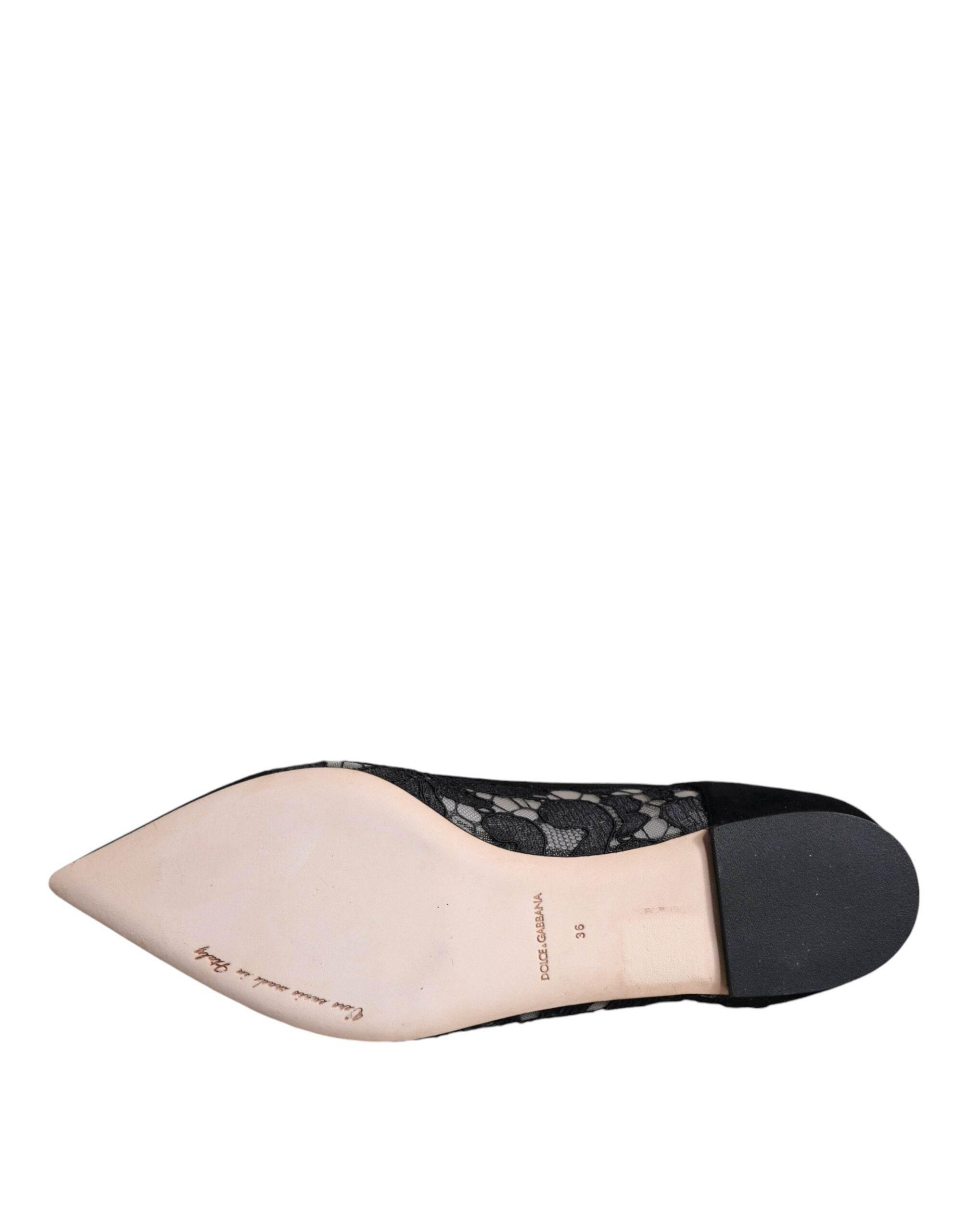 Dolce & Gabbana Black Taormina Lace Bellucci Flats Shoes - Hilstor