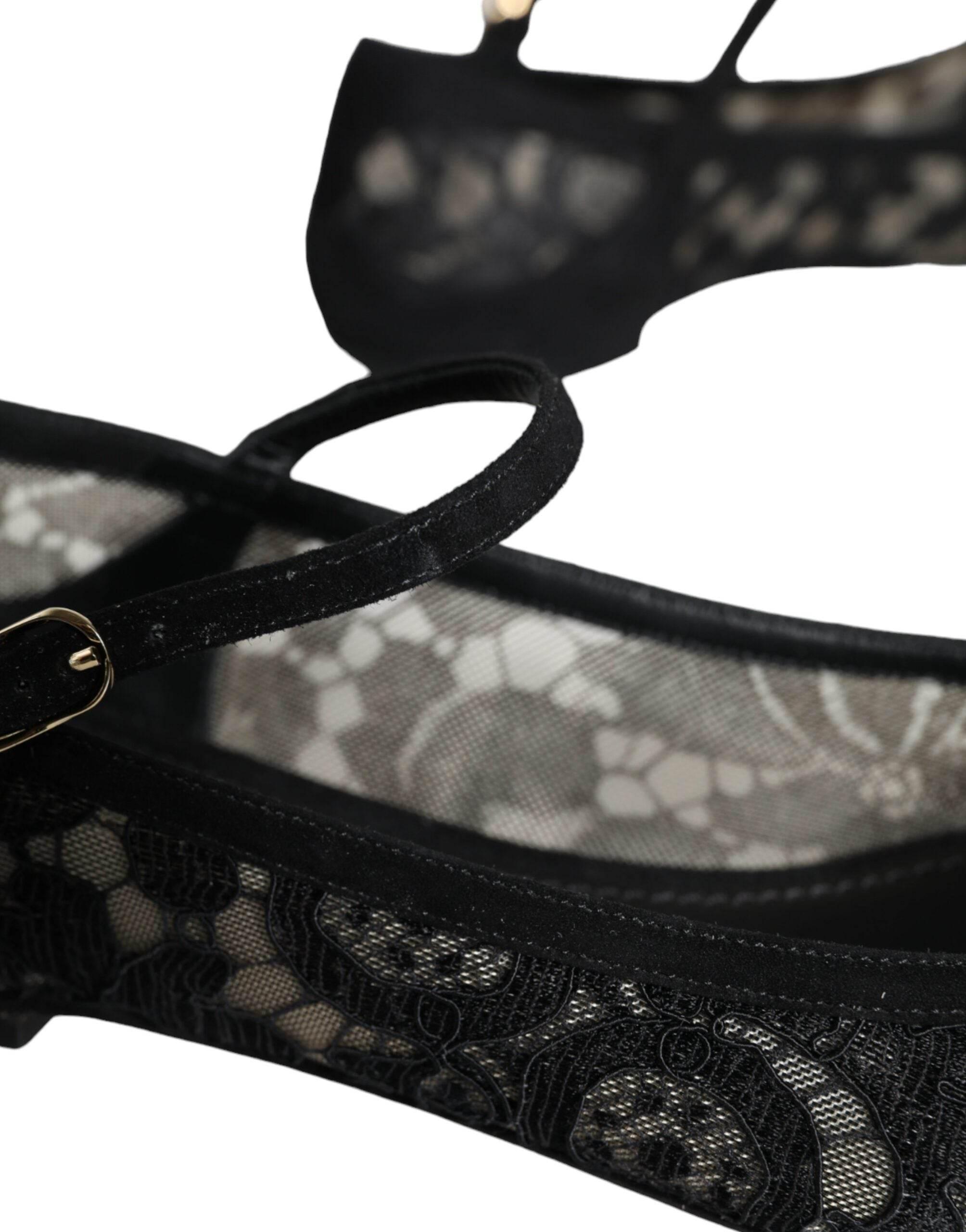 Dolce & Gabbana Black Taormina Lace Bellucci Flats Shoes - Hilstor