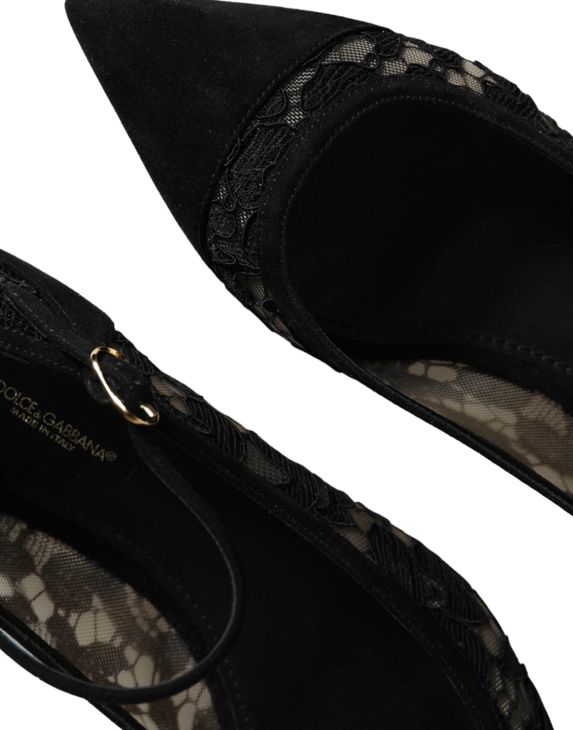 Dolce & Gabbana Black Taormina Lace Bellucci Flats Shoes - Hilstor