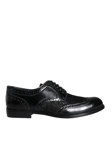 Dolce & Gabbana Black Leather Floral Lace Dress Formal Shoes - Hilstor