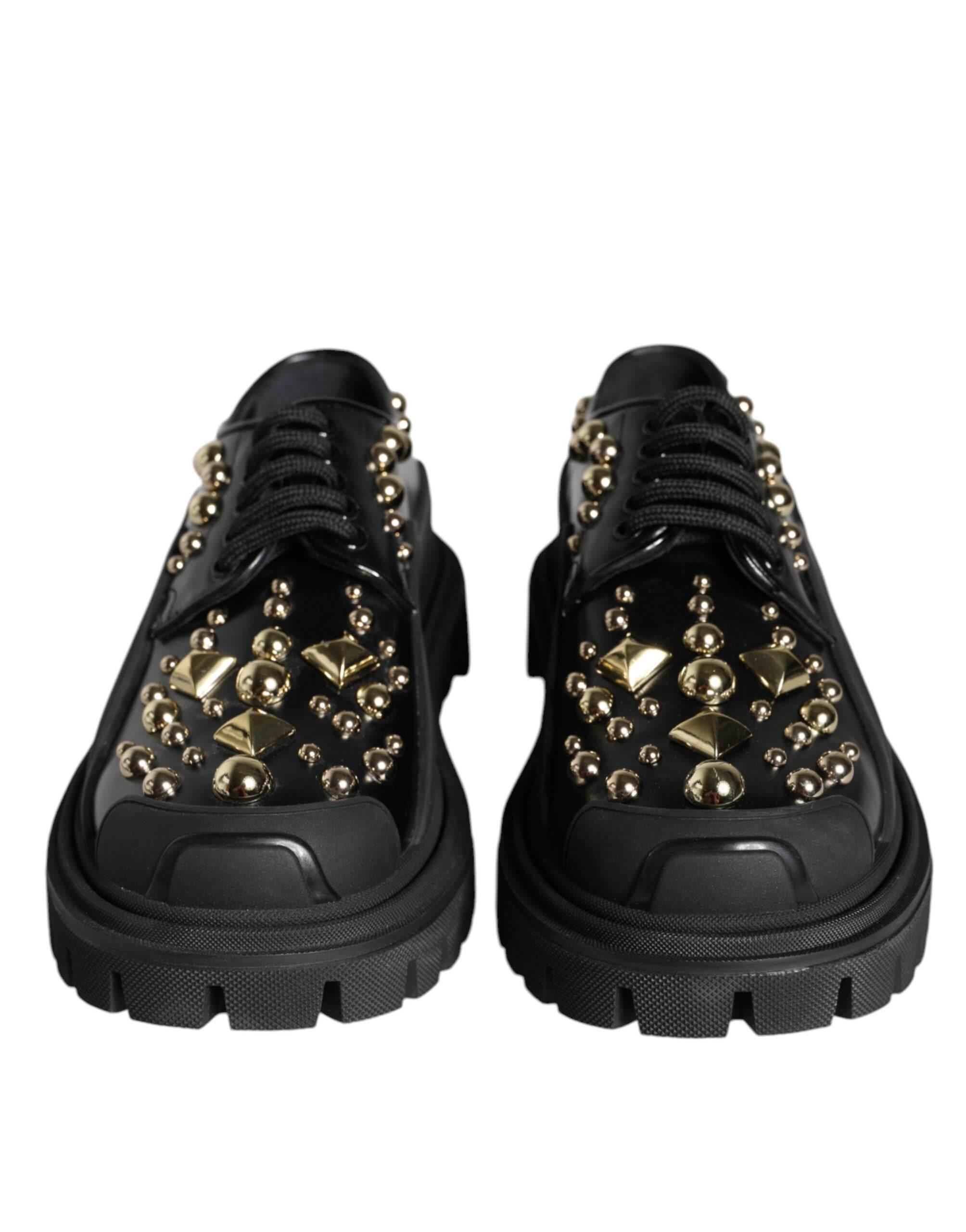 Dolce & Gabbana Black Leather Trekking Derby Embellished Shoes - Hilstor