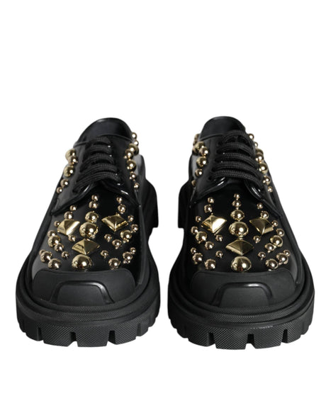 Dolce & Gabbana Black Leather Trekking Derby Embellished Shoes - Hilstor