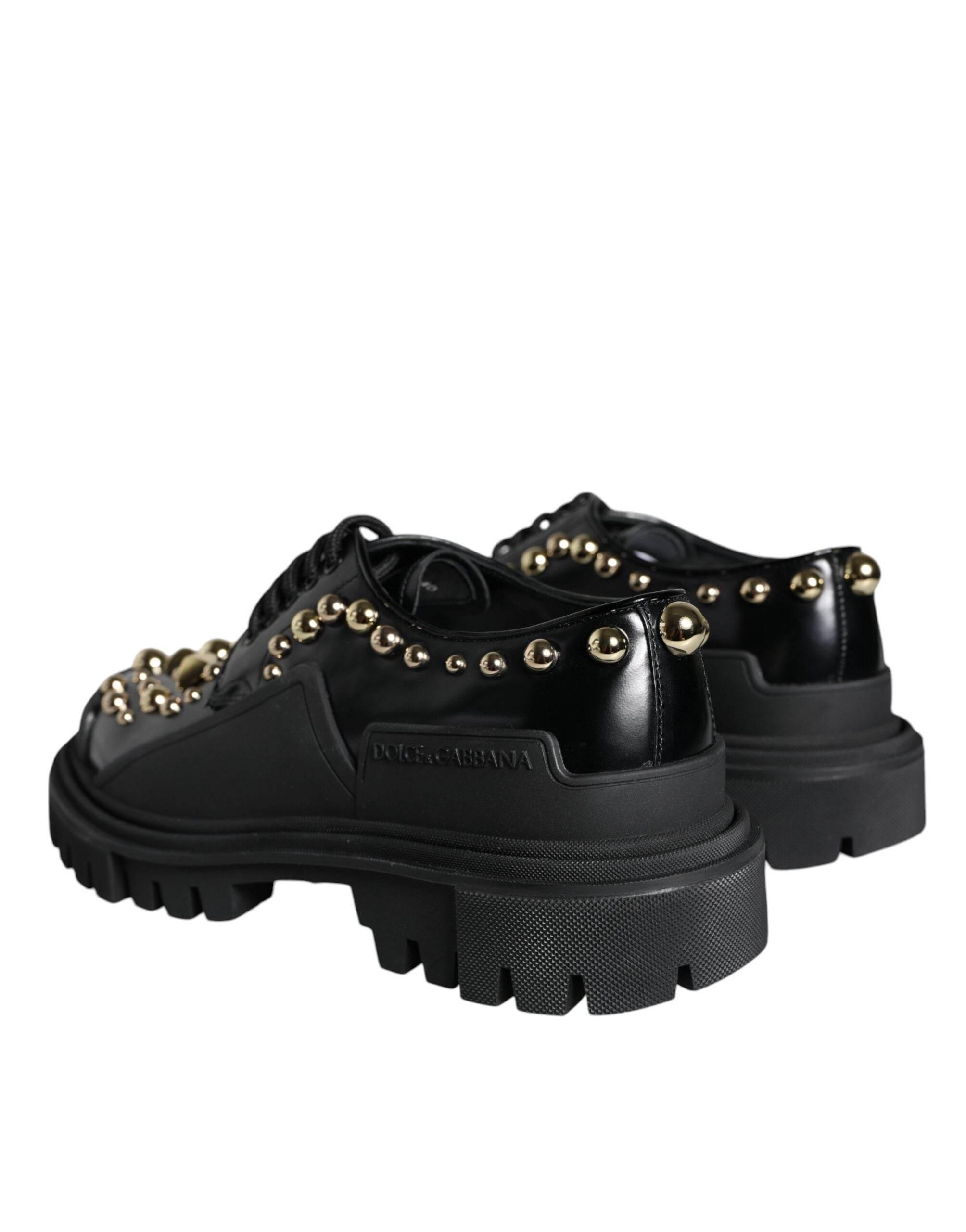 Dolce & Gabbana Black Leather Trekking Derby Embellished Shoes - Hilstor