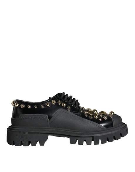 Dolce & Gabbana Black Leather Trekking Derby Embellished Shoes - Hilstor