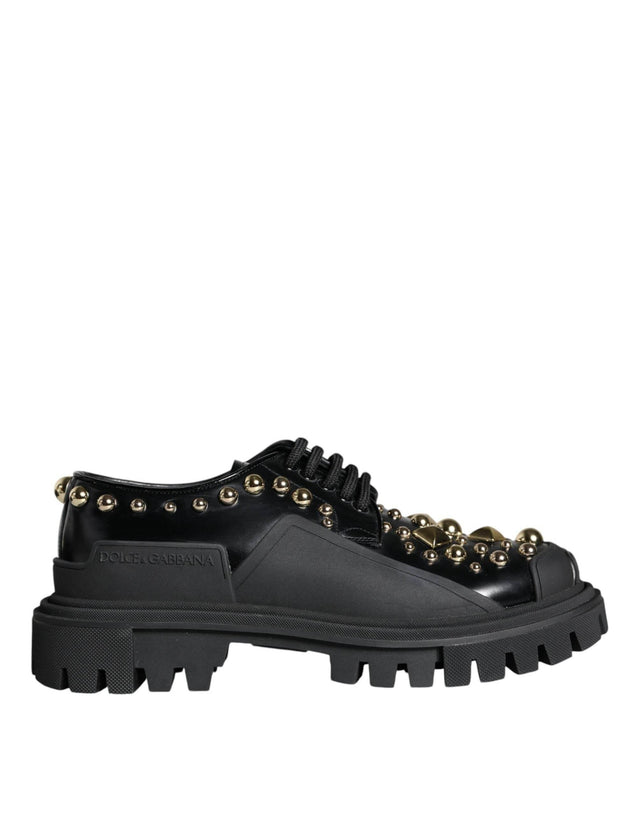 Dolce & Gabbana Black Leather Trekking Derby Embellished Shoes - Hilstor