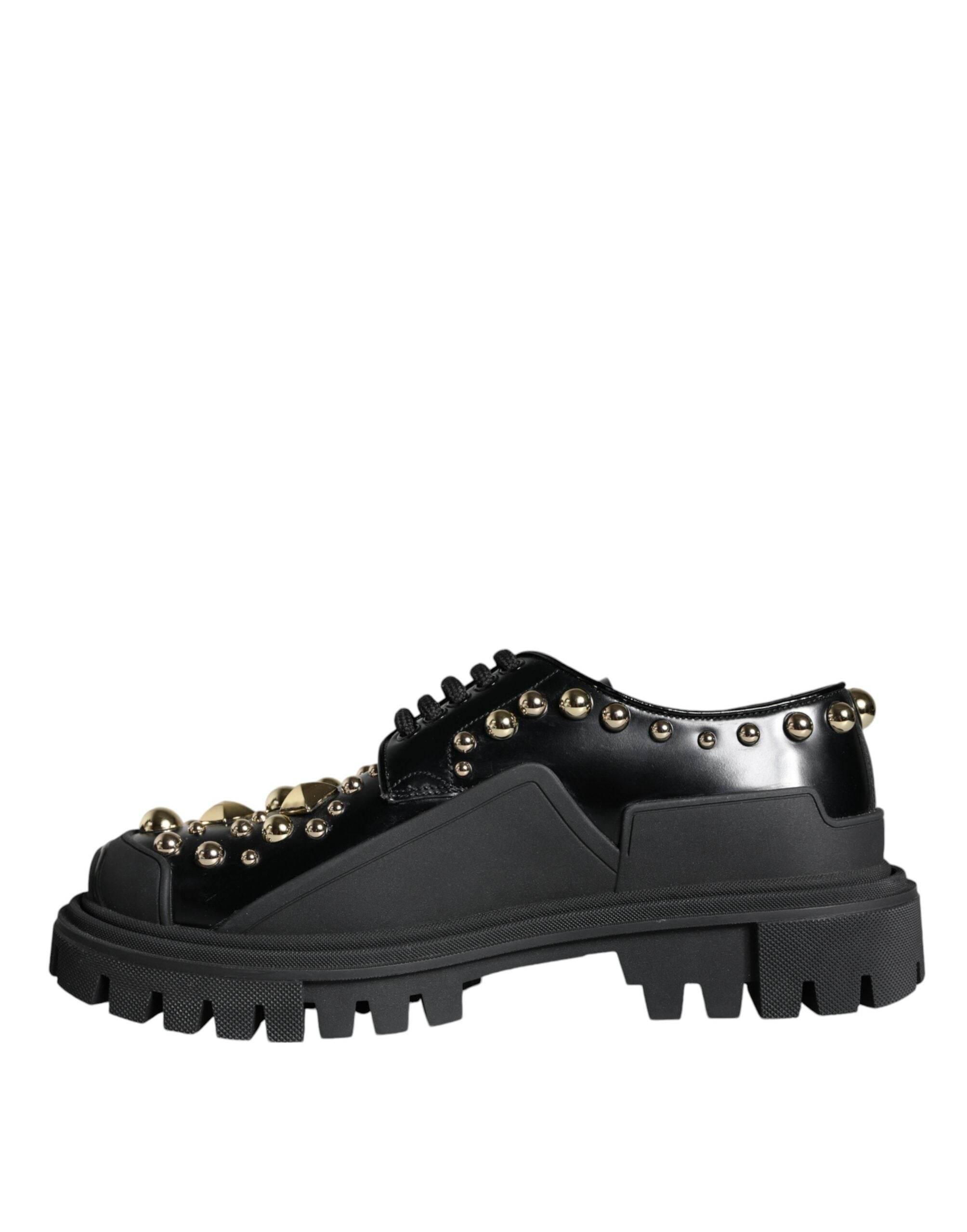 Dolce & Gabbana Black Leather Trekking Derby Embellished Shoes - Hilstor