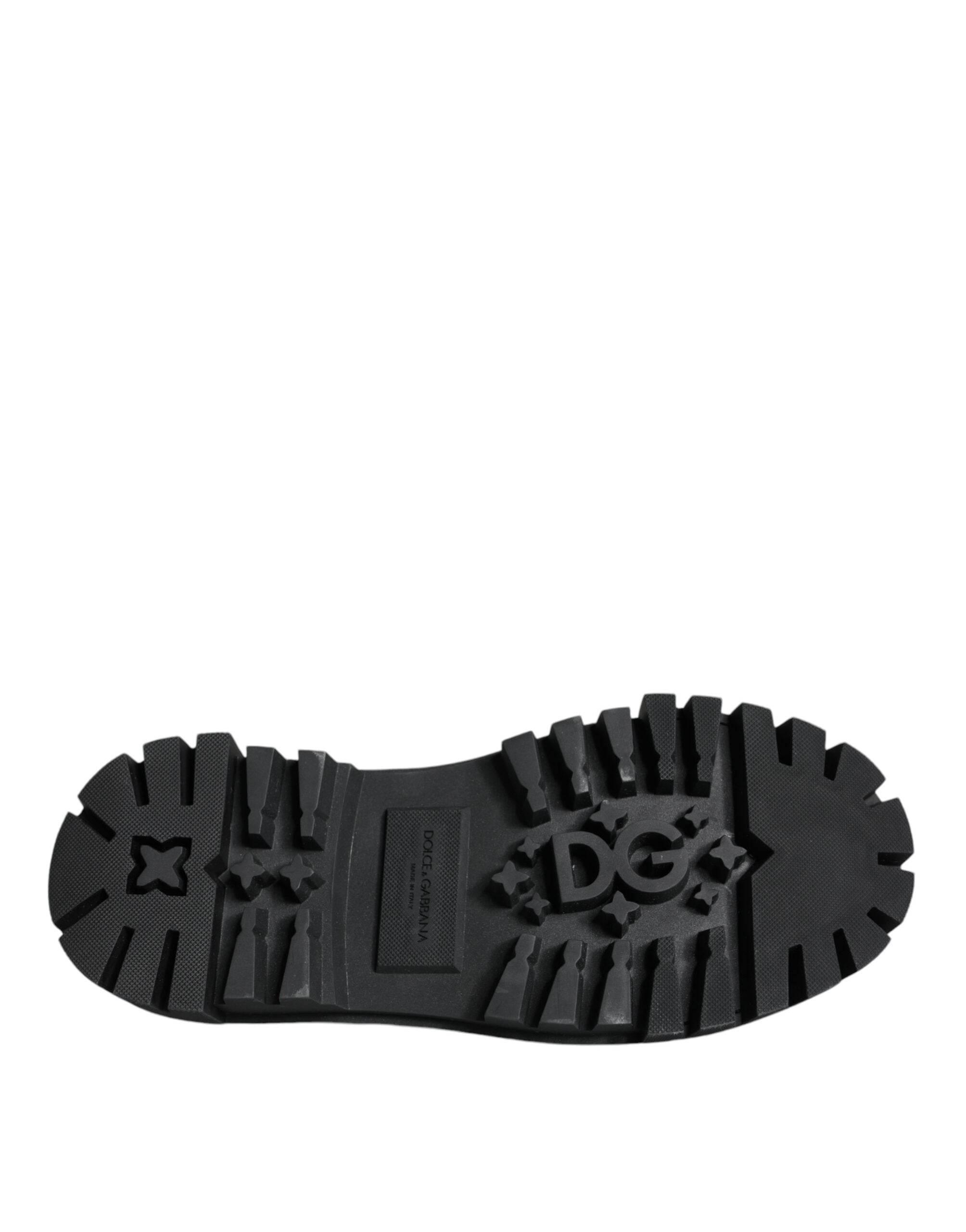 Dolce & Gabbana Black Leather Trekking Derby Embellished Shoes - Hilstor