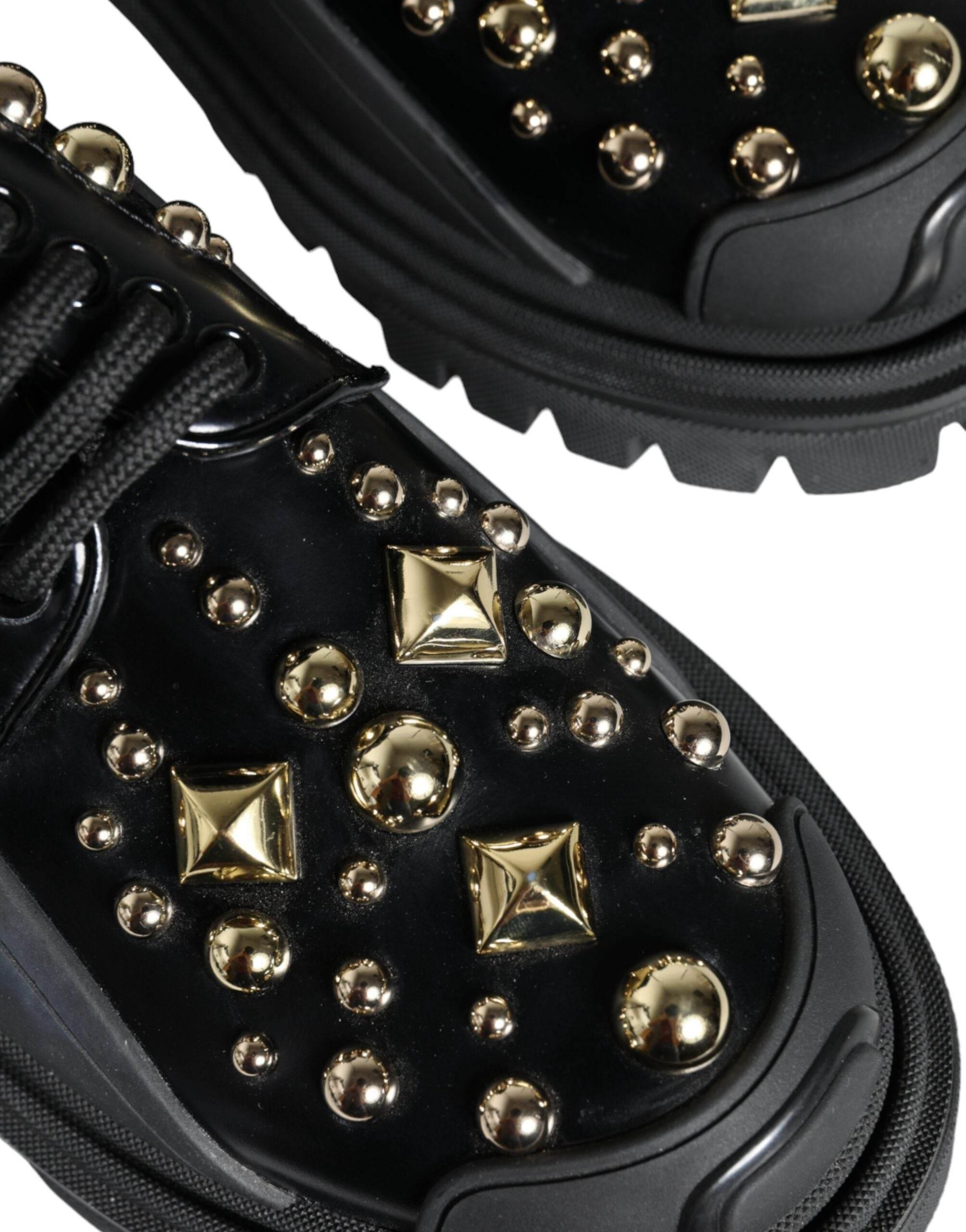 Dolce & Gabbana Black Leather Trekking Derby Embellished Shoes - Hilstor