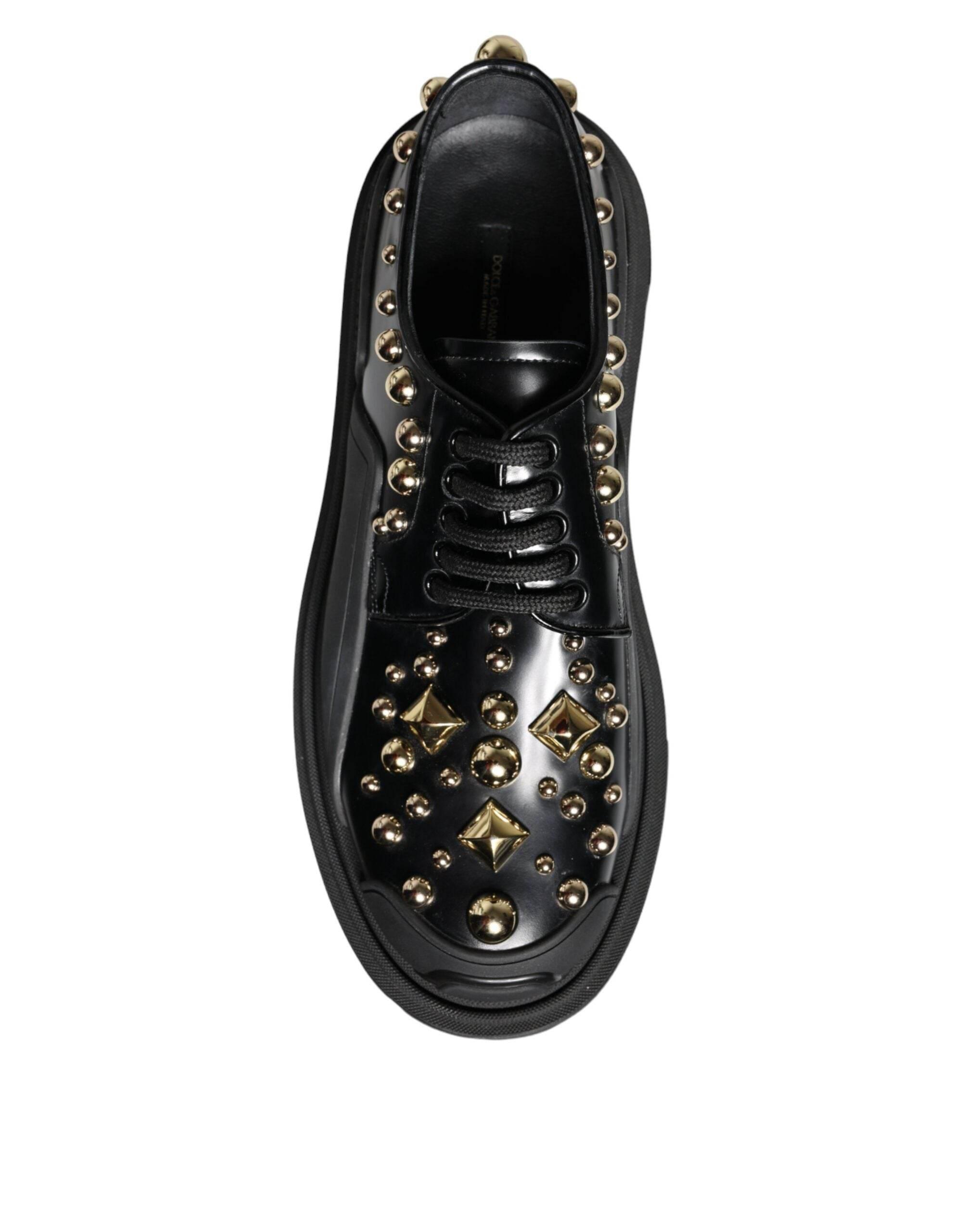 Dolce & Gabbana Black Leather Trekking Derby Embellished Shoes - Hilstor