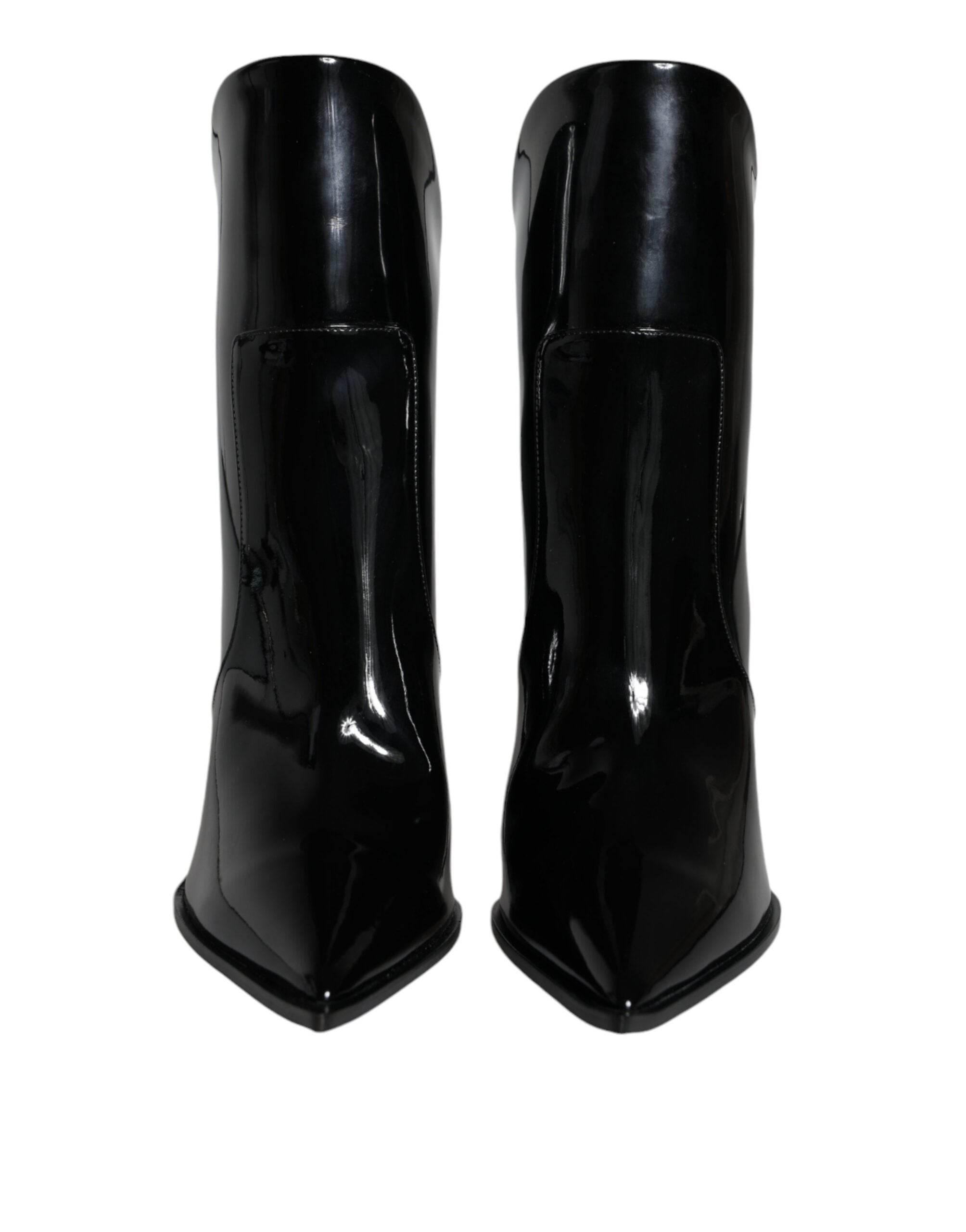 Dolce & Gabbana Black Patent Leather Pointed Ankle Boots Shoes - Hilstor