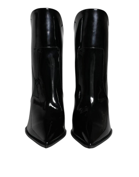 Dolce & Gabbana Black Patent Leather Pointed Ankle Boots Shoes - Hilstor