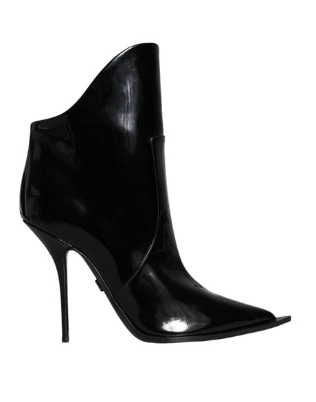 Dolce & Gabbana Black Patent Leather Pointed Ankle Boots Shoes - Hilstor