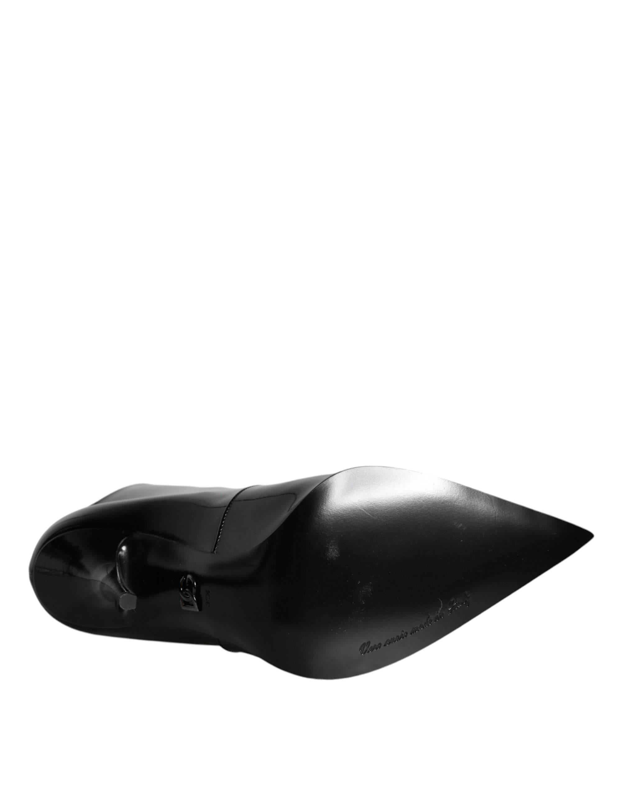 Dolce & Gabbana Black Patent Leather Pointed Ankle Boots Shoes - Hilstor
