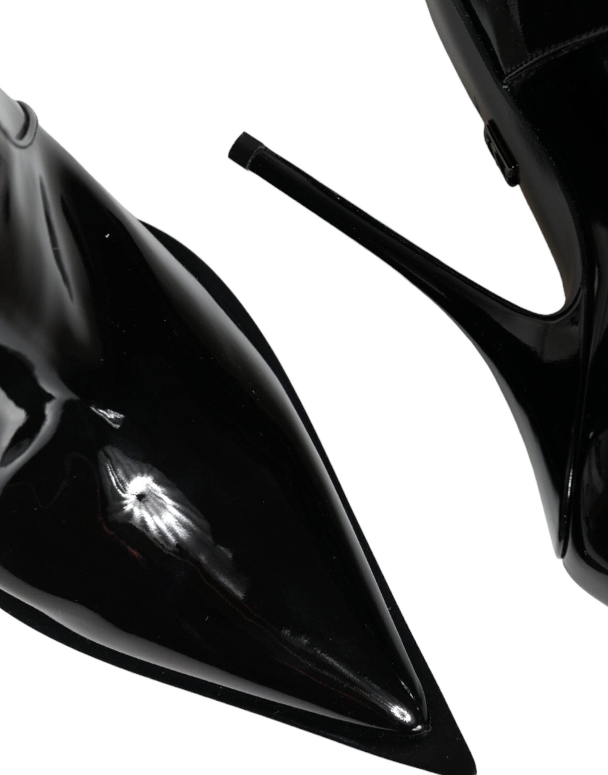 Dolce & Gabbana Black Patent Leather Pointed Ankle Boots Shoes - Hilstor