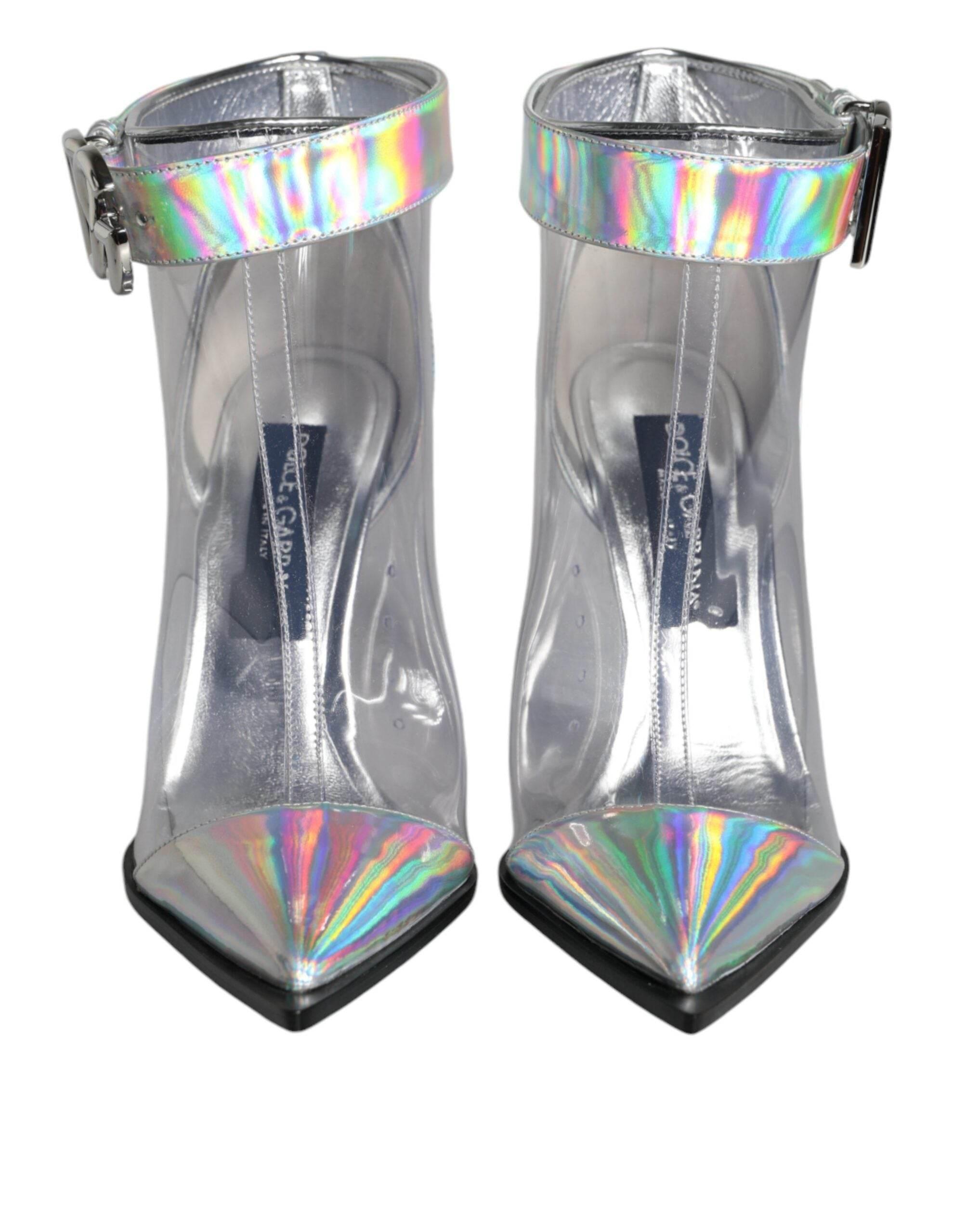 Dolce & Gabbana Silver Iridescent PVC Pointed Short Boots Shoes - Hilstor