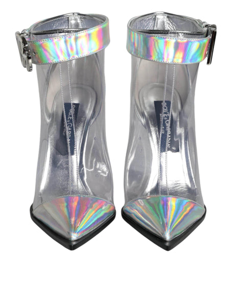 Dolce & Gabbana Silver Iridescent PVC Pointed Short Boots Shoes - Hilstor