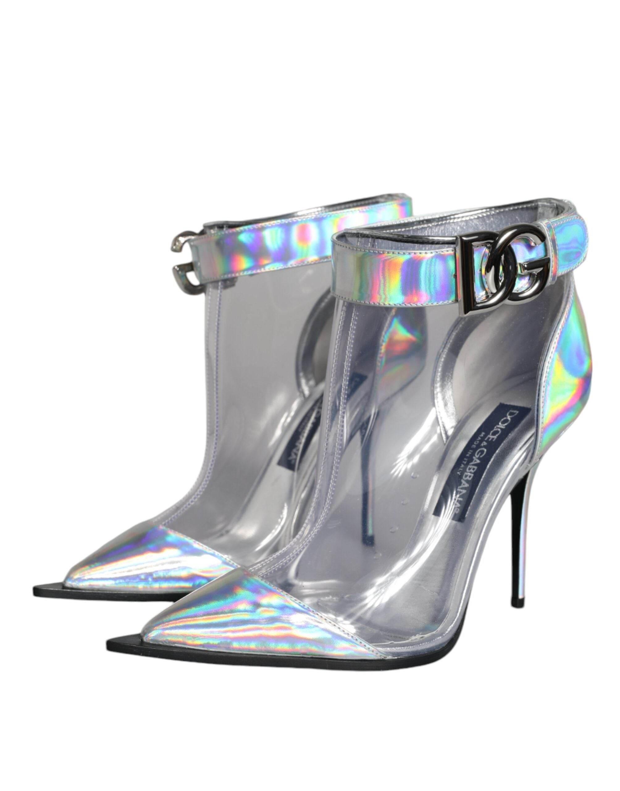 Dolce & Gabbana Silver Iridescent PVC Pointed Short Boots Shoes - Hilstor