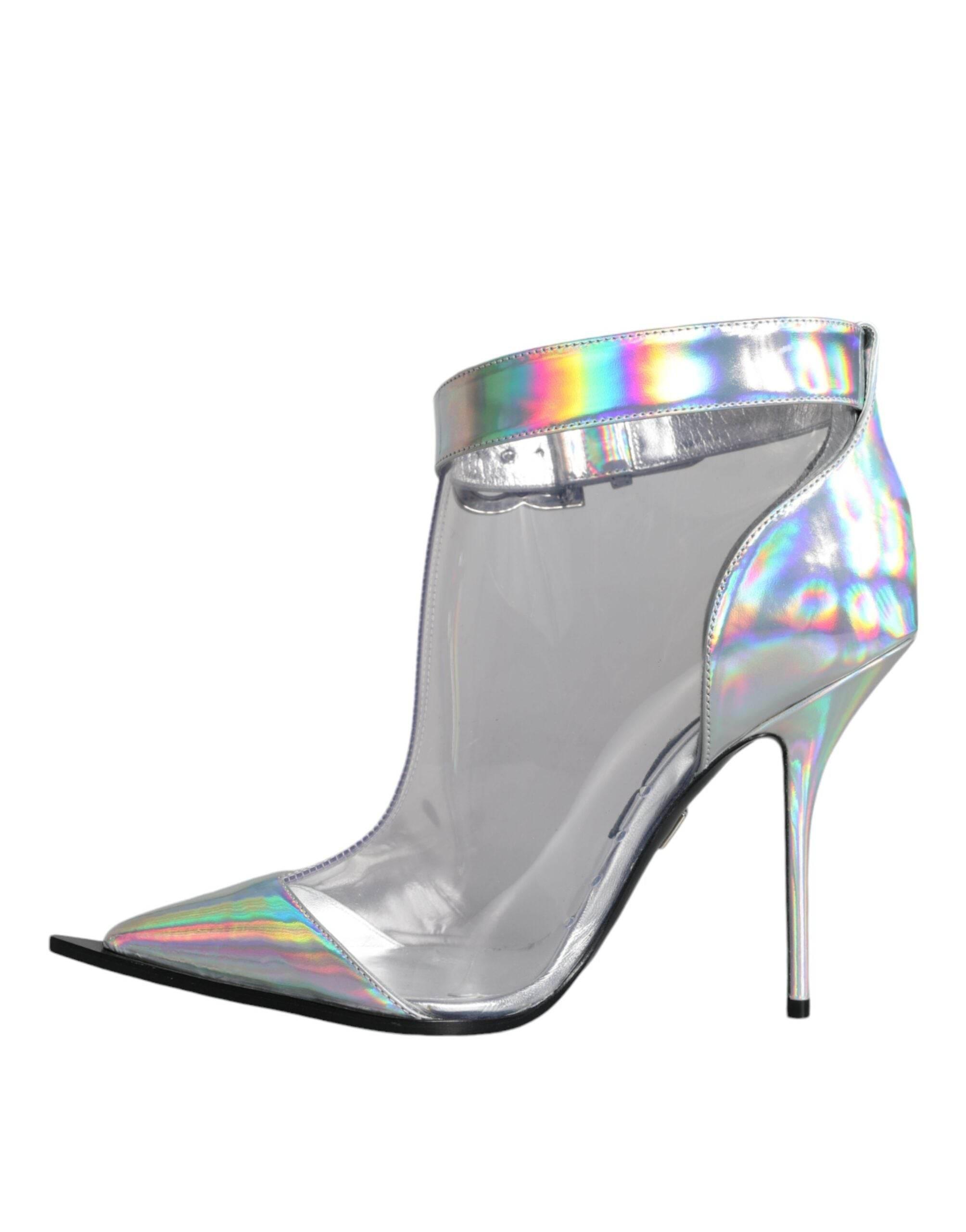 Dolce & Gabbana Silver Iridescent PVC Pointed Short Boots Shoes - Hilstor