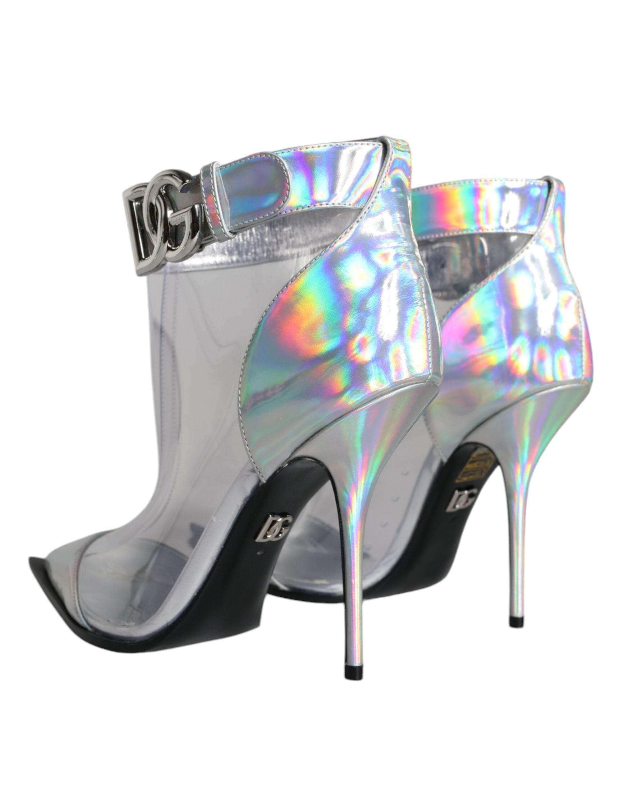 Dolce & Gabbana Silver Iridescent PVC Pointed Short Boots Shoes - Hilstor