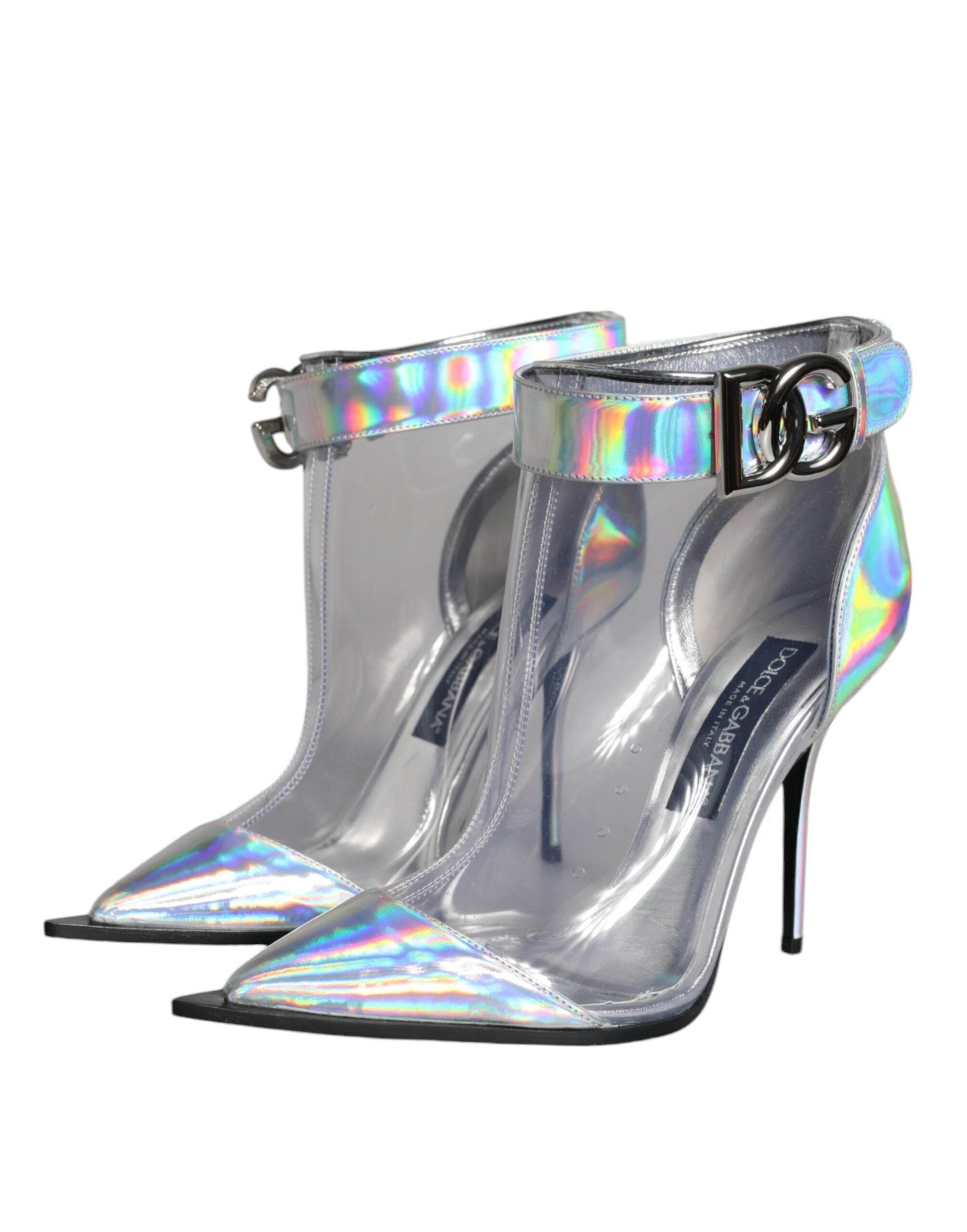 Dolce & Gabbana Silver Iridescent PVC Pointed Short Boots Shoes - Hilstor