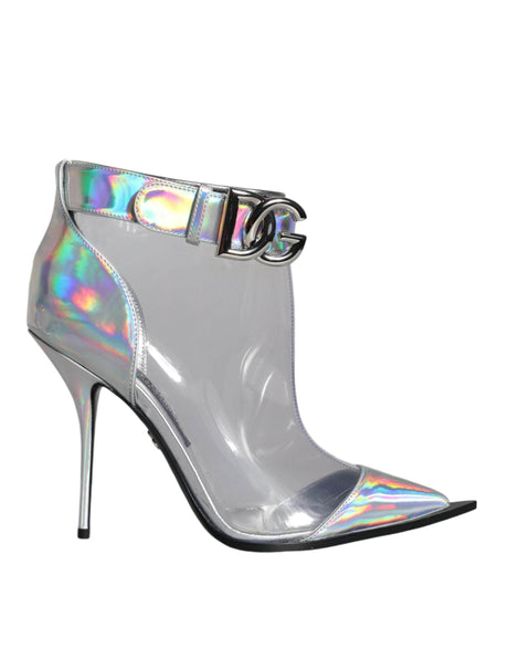 Dolce & Gabbana Silver Iridescent PVC Pointed Short Boots Shoes - Hilstor