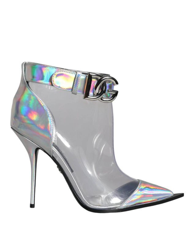 Dolce & Gabbana Silver Iridescent PVC Pointed Short Boots Shoes - Hilstor