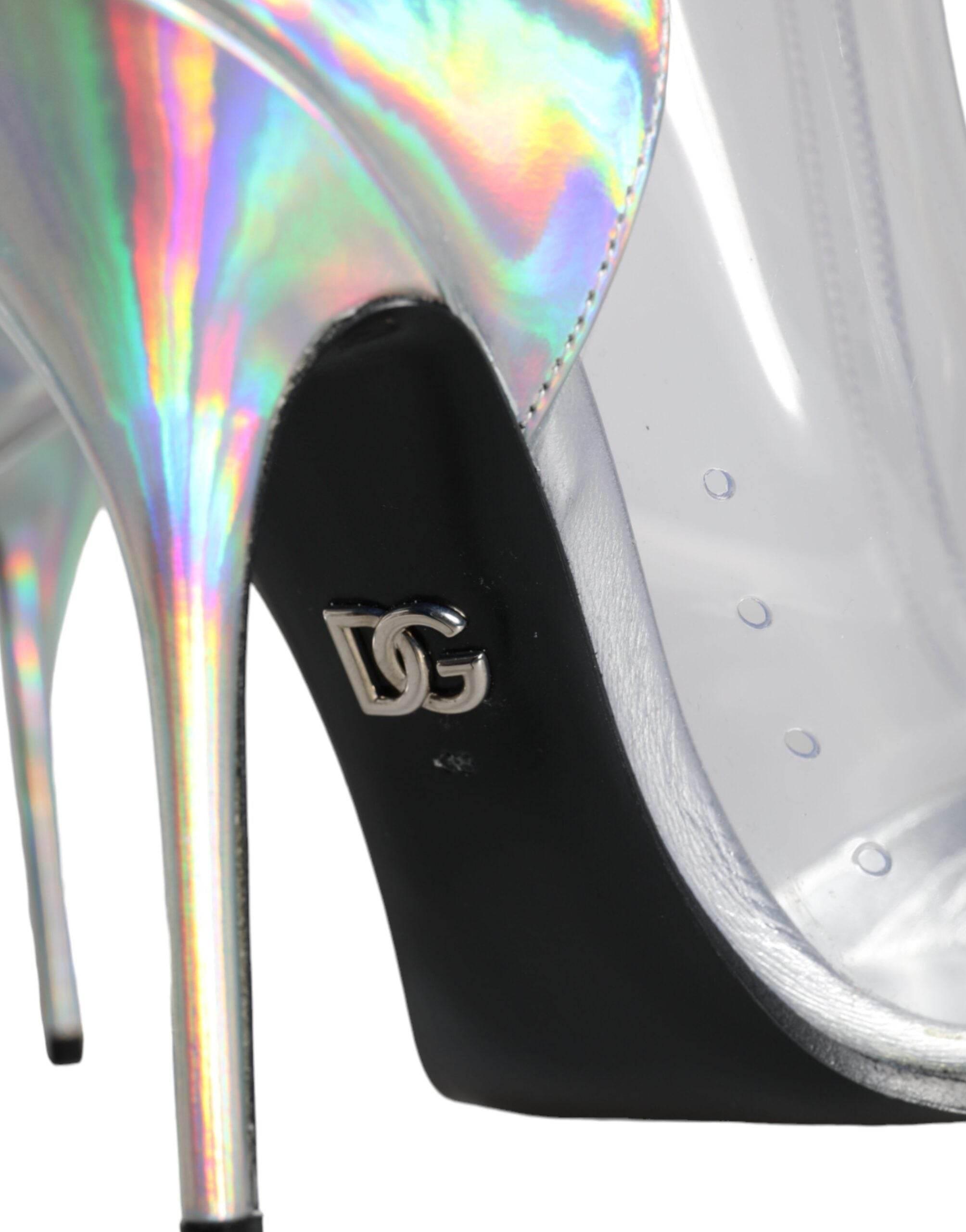 Dolce & Gabbana Silver Iridescent PVC Pointed Short Boots Shoes - Hilstor