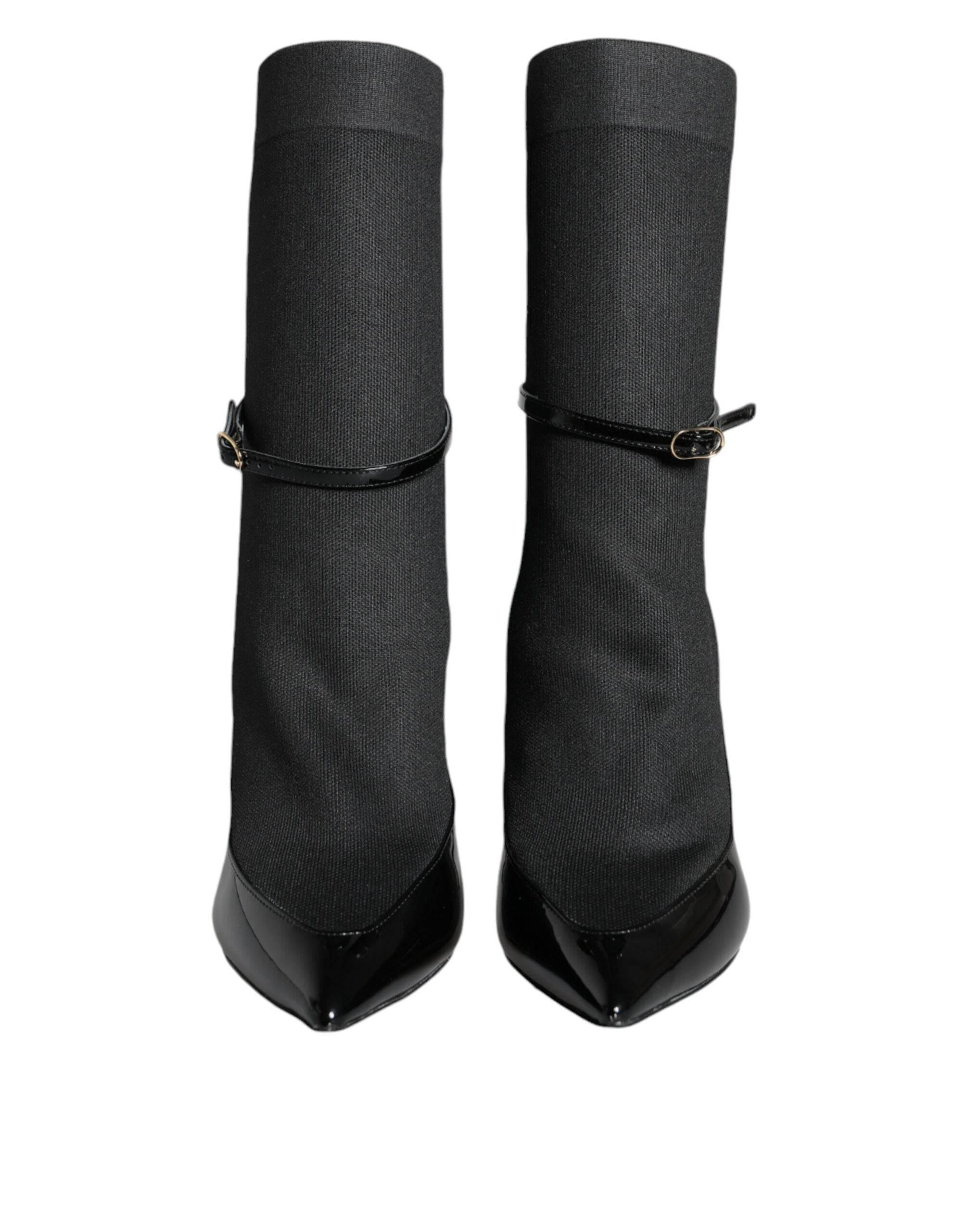 Dolce & Gabbana Black Leather Stilettos Booties Socks Shoes - Hilstor