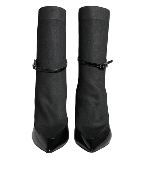 Dolce & Gabbana Black Leather Stilettos Booties Socks Shoes - Hilstor