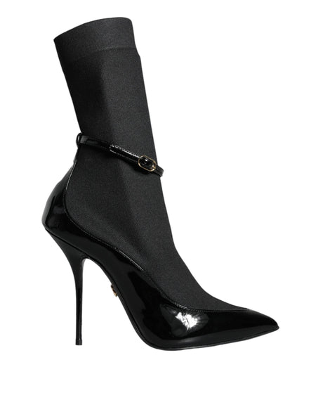 Dolce & Gabbana Black Leather Stilettos Booties Socks Shoes - Hilstor