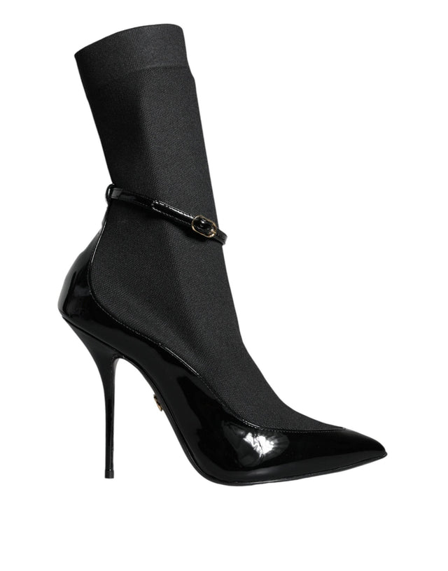 Dolce & Gabbana Black Leather Stilettos Booties Socks Shoes - Hilstor