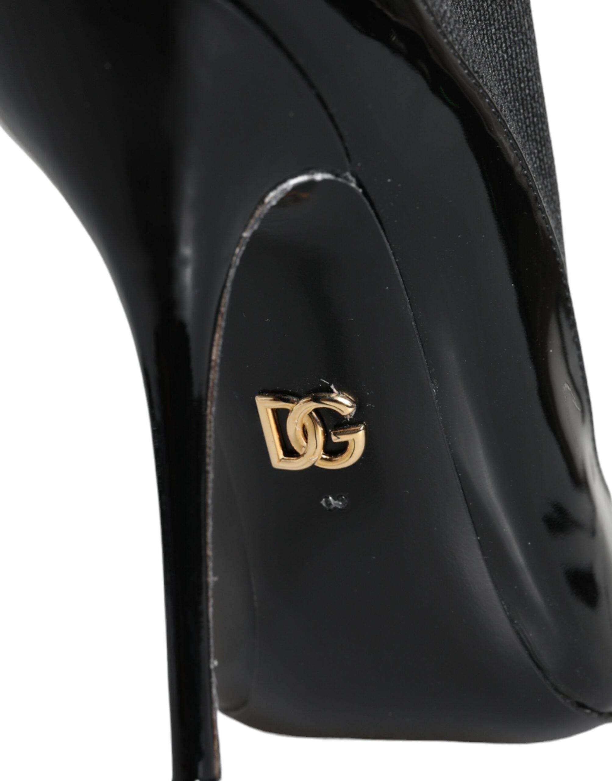Dolce & Gabbana Black Leather Stilettos Booties Socks Shoes - Hilstor
