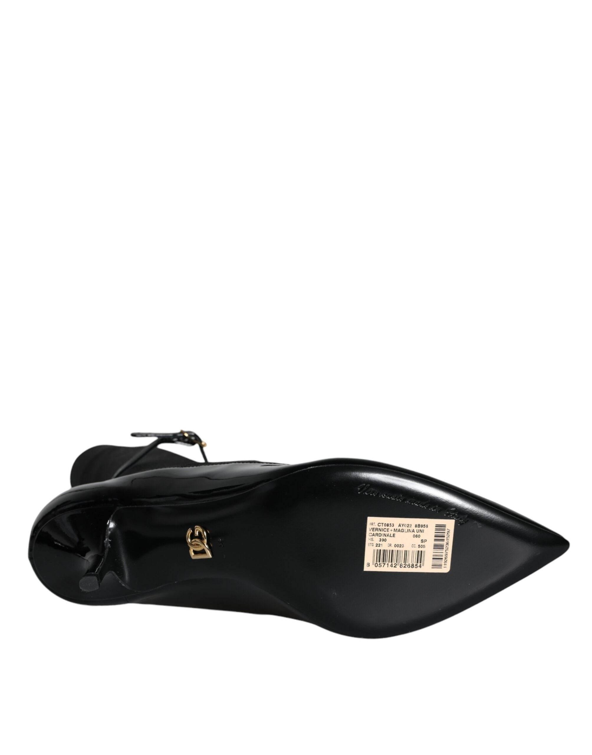 Dolce & Gabbana Black Leather Stilettos Booties Socks Shoes - Hilstor