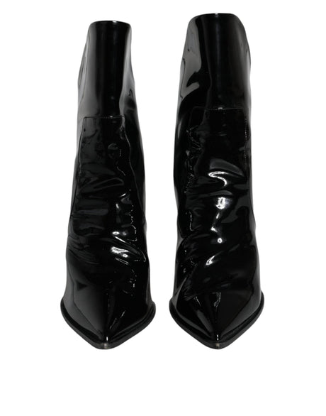 Dolce & Gabbana Black Patent Leather Pointed Ankle Boot Shoes - Hilstor