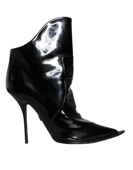 Dolce & Gabbana Black Patent Leather Pointed Ankle Boot Shoes - Hilstor