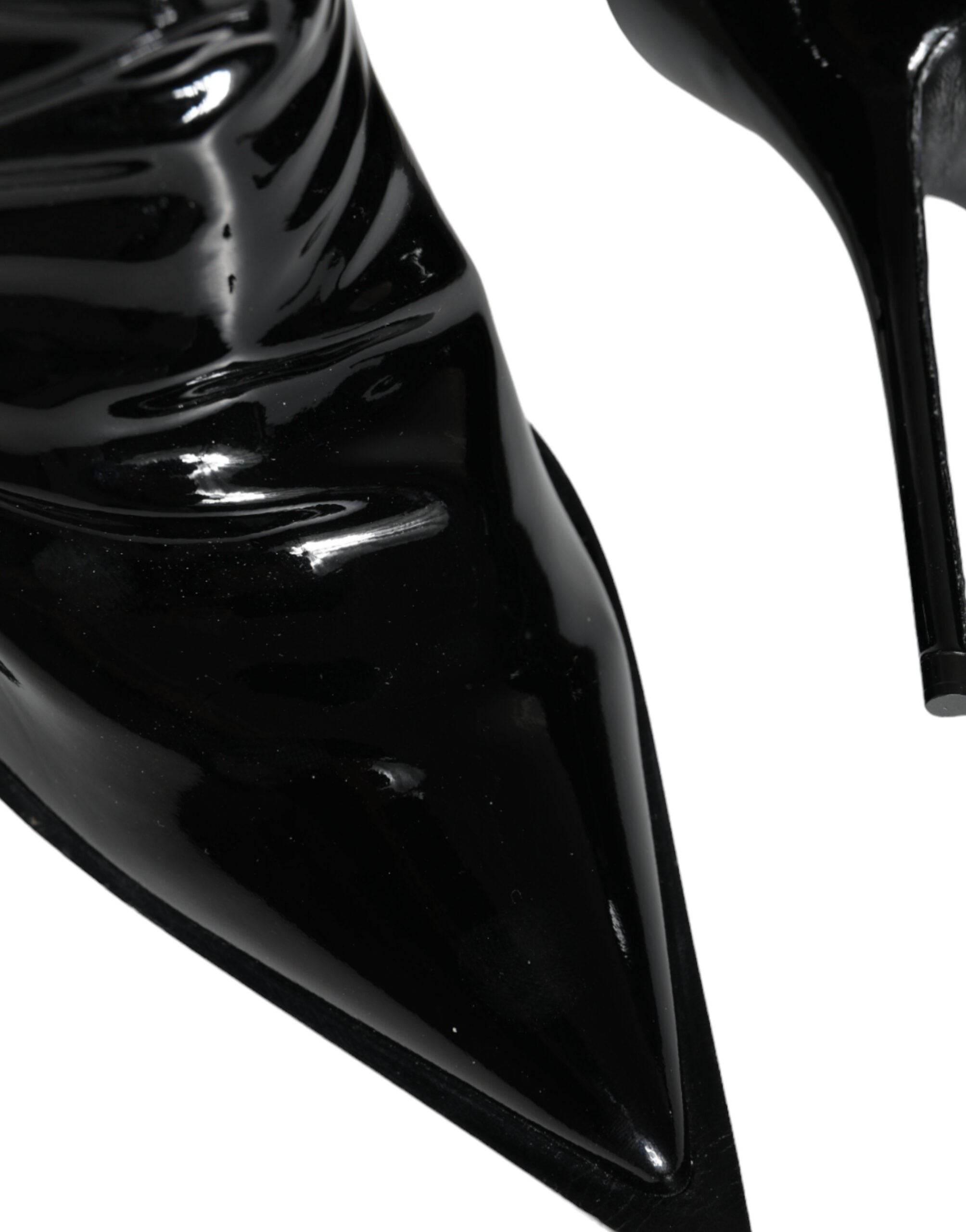 Dolce & Gabbana Black Patent Leather Pointed Ankle Boot Shoes - Hilstor