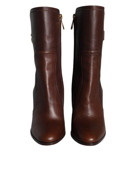 Dolce & Gabbana Brown Leather Heels Mid Calf Boots Shoes - Hilstor