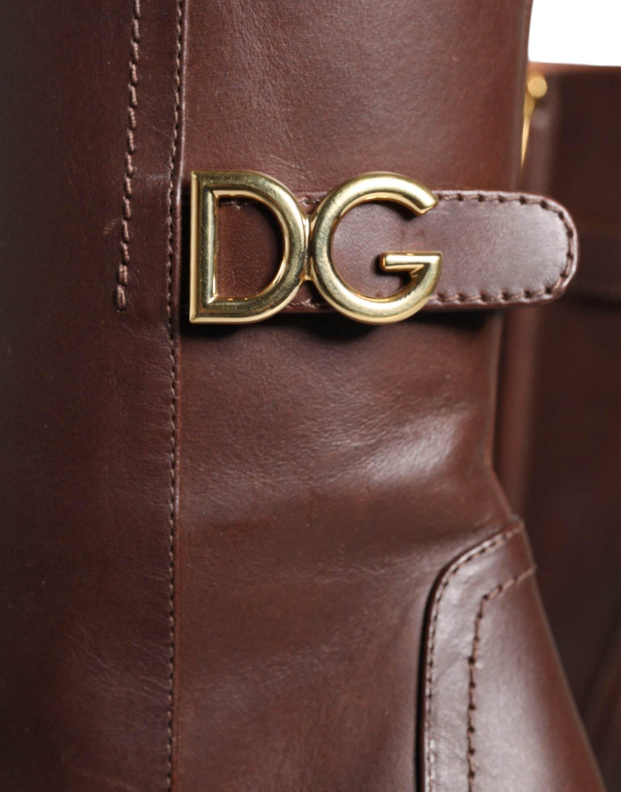 Dolce & Gabbana Brown Leather Heels Mid Calf Boots Shoes - Hilstor