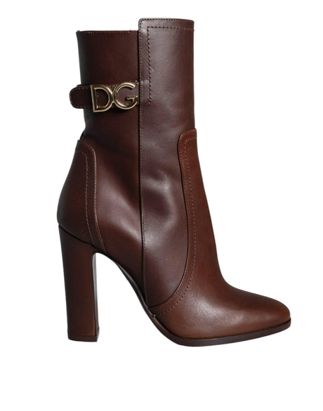 Dolce & Gabbana Brown Leather Heels Mid Calf Boots Shoes - Hilstor
