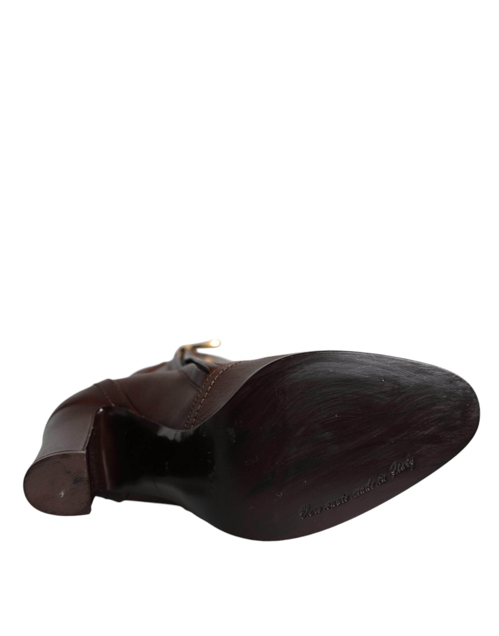 Dolce & Gabbana Brown Leather Heels Mid Calf Boots Shoes - Hilstor