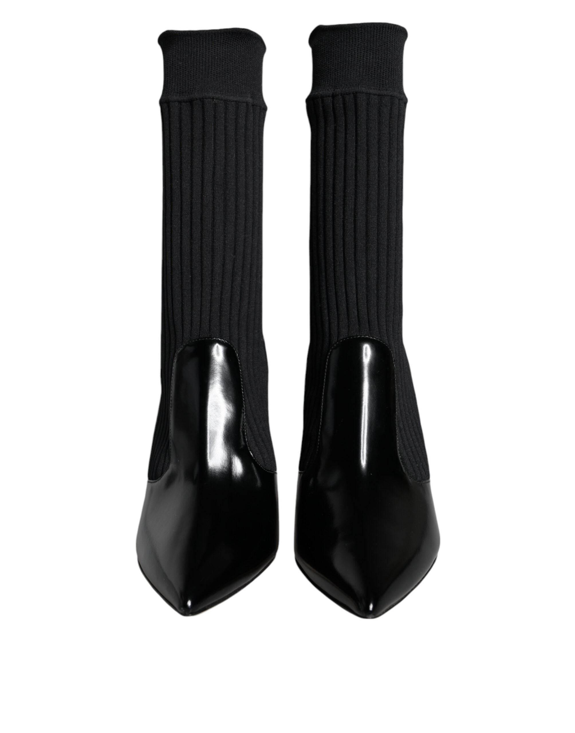 Dolce & Gabbana Black Stretch Stilettos Booties Socks Shoes - Hilstor